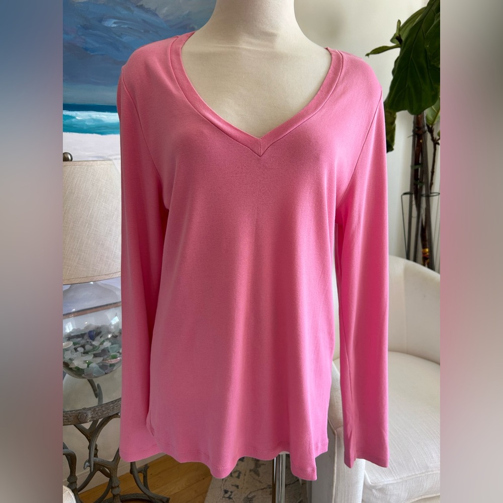J CREW Perfect Fit Long-Sleeve T-Shirt in Bright Pink, Sz XL